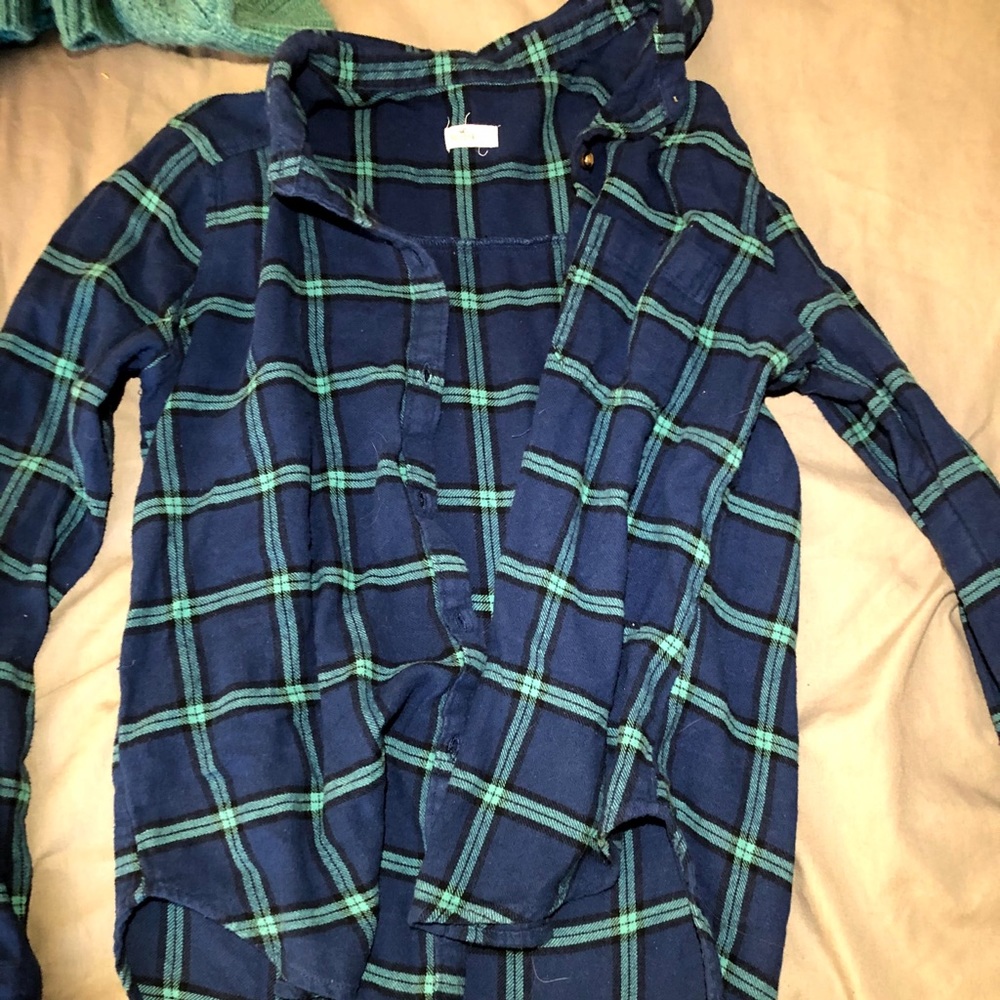 Blue and turquoise plaid shirt